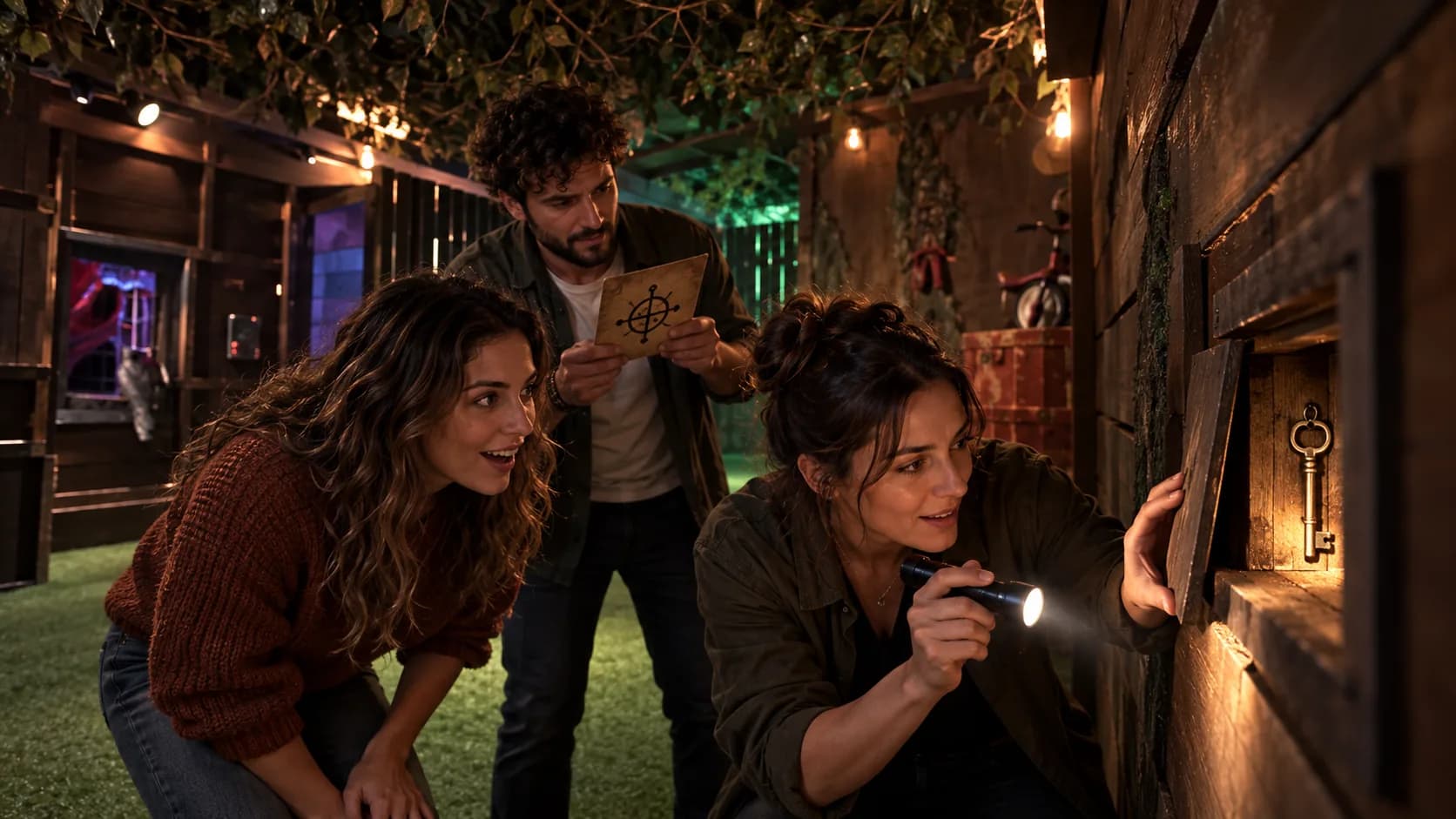 משתתפים בדיוניים מגלים מפתח בתא נסתר בעזרת פנס